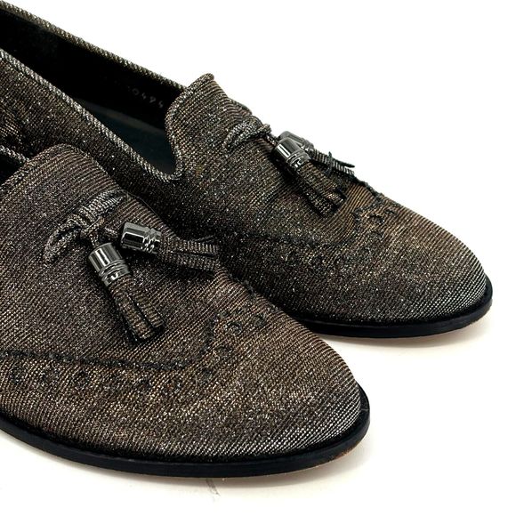 Stuart Weitzman Womens 7 Leather Colorblock Pattern Metallic Gold Silver Loafers - Picture 2 of 16